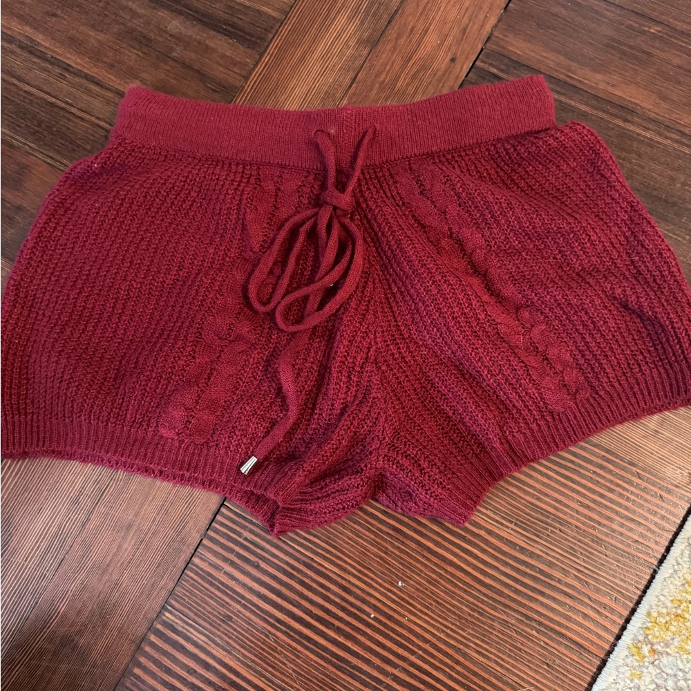High Waist Red Knit Shorts with Drawstring